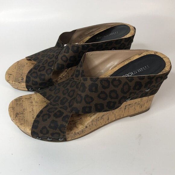 Maurices Womens Wedge Platform Heels Size 9 Rumor Slide Cork Animal Print Studs - Picture 3 of 12